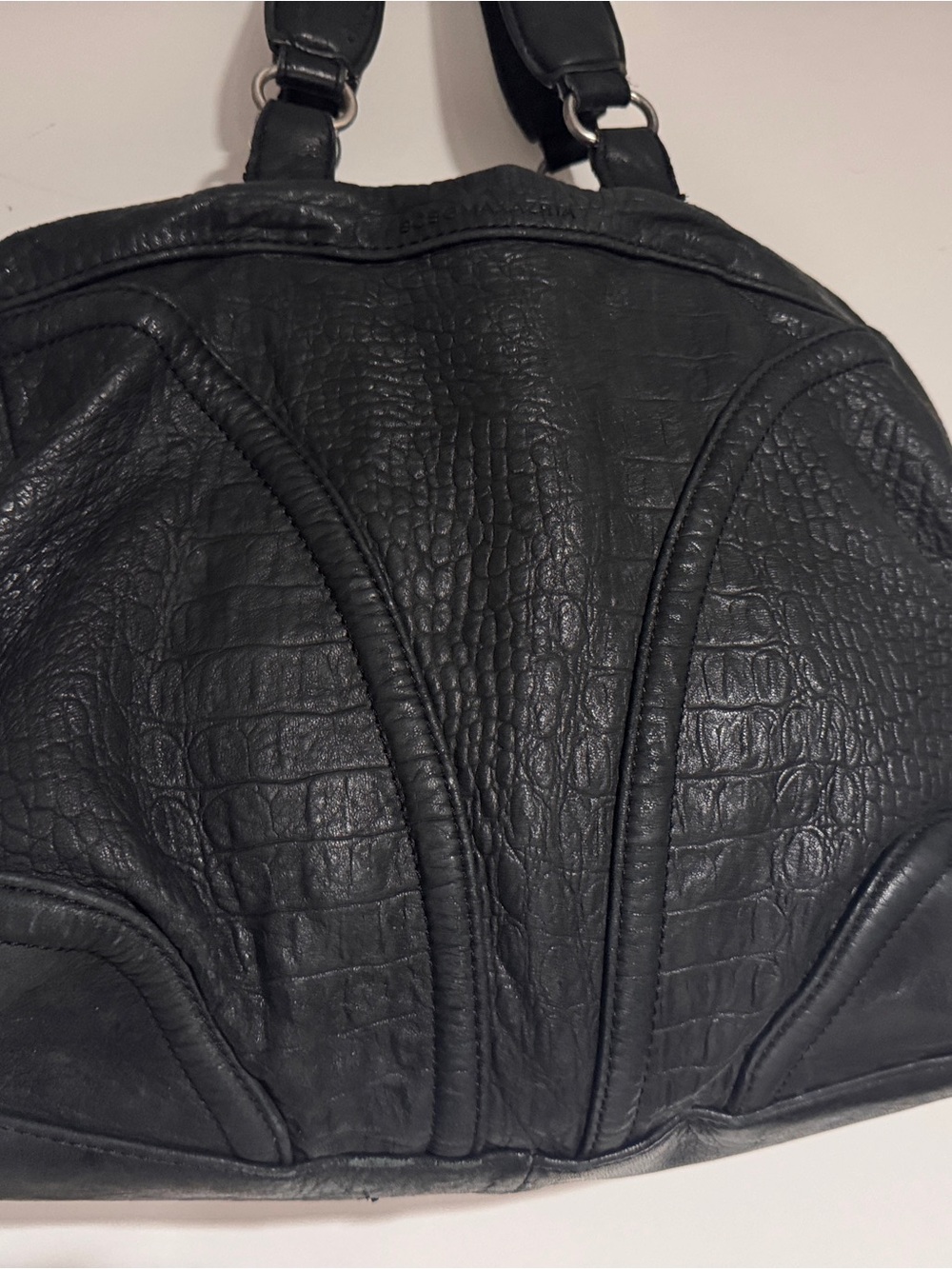 BCBGMaxAzria Black Croc-Embossed Leather Shoulder Bag